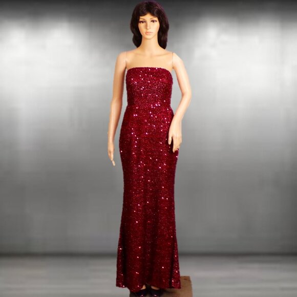 GIFFNISETI size M burgundy sequined 2-piece evening ensemble long gown + shrug - Picture 2 of 16